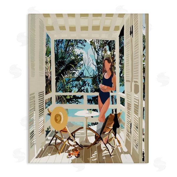 stupell industries Amelia Noyes | Woman Coastal Beach Canopy Summer Ocean Scene Wall Art