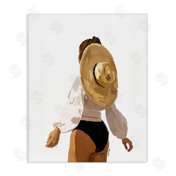 stupell industries Amelia Noyes | Woman Draped Sun Hat Tropical Summer Vacation Wall Art