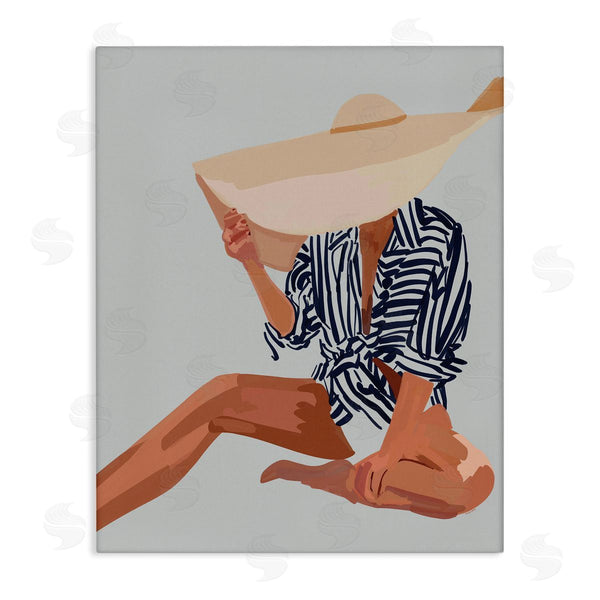stupell industries Amelia Noyes | Woman Obscured By Sun Hat Summer Beach Portrait Wall Art