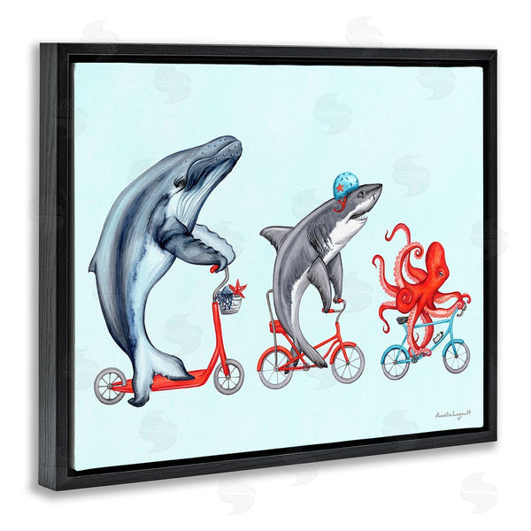 Stupell Industries Amelie Legault | Aquatic Sea Life Animals Riding Bikes Red Accent Wall Art