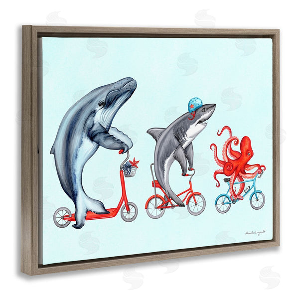 Stupell Industries Amelie Legault | Aquatic Sea Life Animals Riding Bikes Red Accent Wall Art