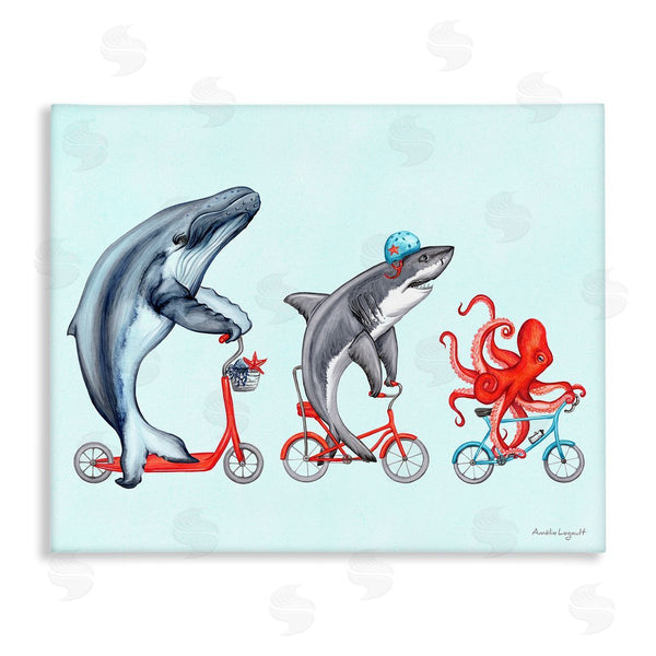 stupell industries Amelie Legault | Aquatic Sea Life Animals Riding Bikes Red Accent Wall Art
