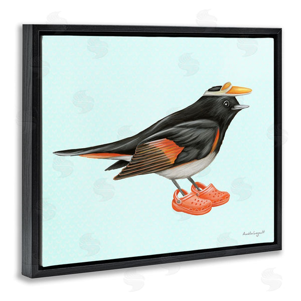 Stupell Industries Amelie Legault | Black Orange Bird Wearing Rubber Clogs Visor Wall Art