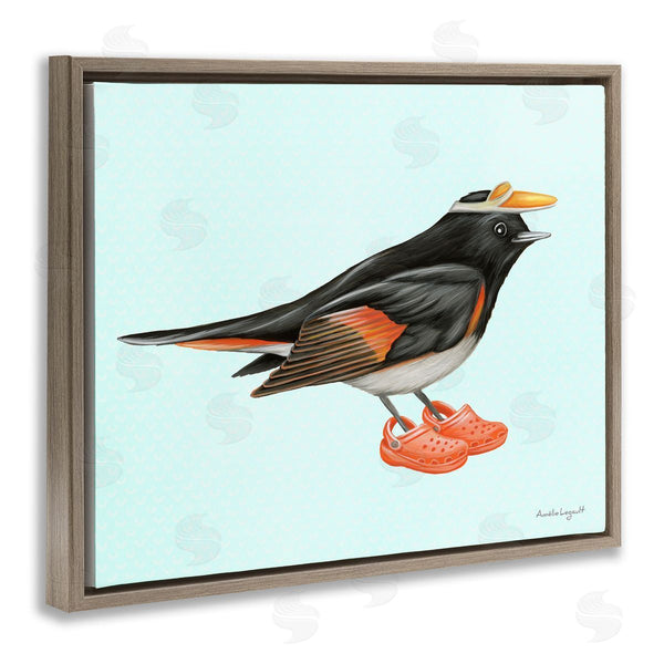 Stupell Industries Amelie Legault | Black Orange Bird Wearing Rubber Clogs Visor Wall Art