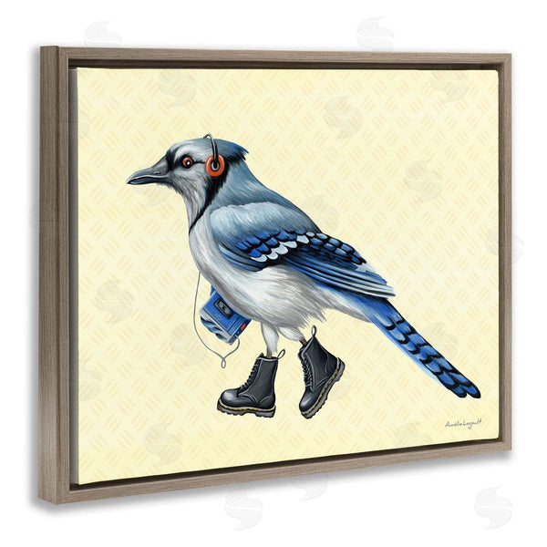Stupell Industries Amelie Legault | Blue Jay Bird Combat Boots Retro Tape Cassette Wall Art