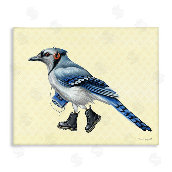 stupell industries Amelie Legault | Blue Jay Bird Combat Boots Retro Tape Cassette Wall Art