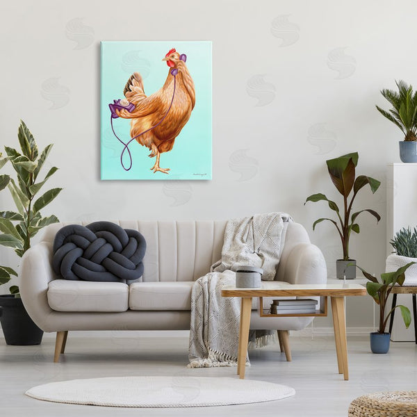 Stupell Industries Amelie Legault | Chicken Hen Bird Talking Purple Rotary Phone Wall Art