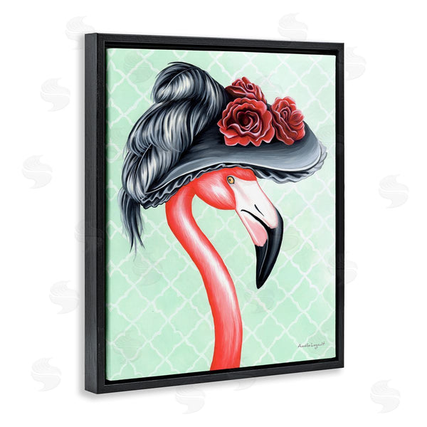 Stupell Industries Amelie Legault | Classy Flamingo Vintage Black Floral Hat Green Pattern Wall Art
