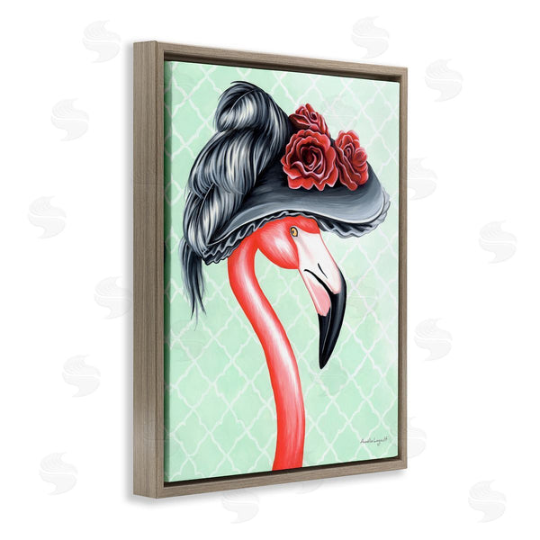 Stupell Industries Amelie Legault | Classy Flamingo Vintage Black Floral Hat Green Pattern Wall Art