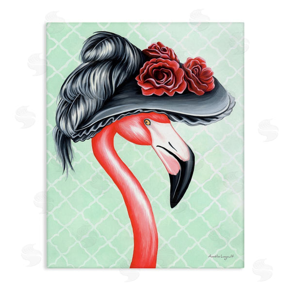 stupell industries Amelie Legault | Classy Flamingo Vintage Black Floral Hat Green Pattern Wall Art