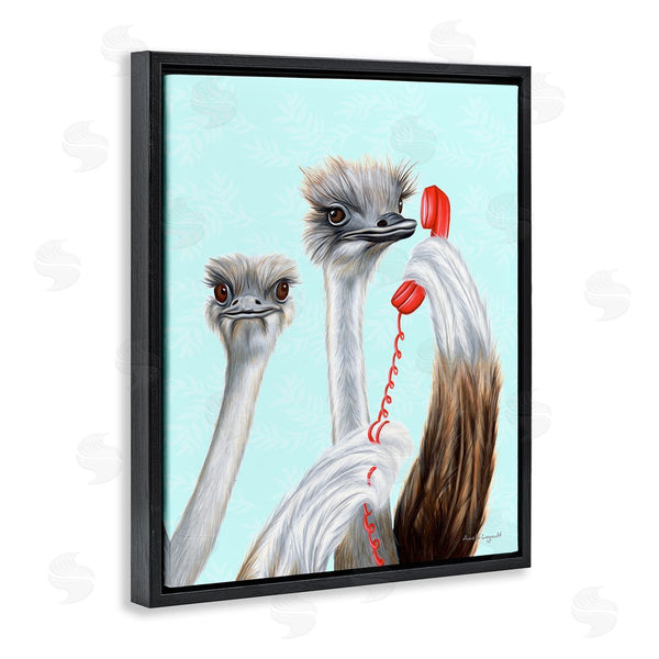 Stupell Industries Amelie Legault | Detailed Ostrich Birds Talking Red Cord Telephone Wall Art