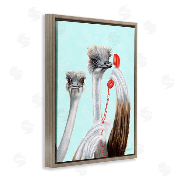 Stupell Industries Amelie Legault | Detailed Ostrich Birds Talking Red Cord Telephone Wall Art