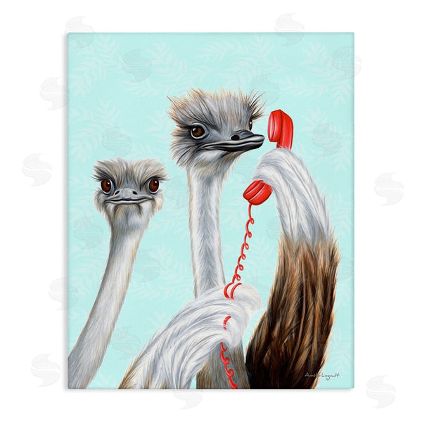 stupell industries Amelie Legault | Detailed Ostrich Birds Talking Red Cord Telephone Wall Art