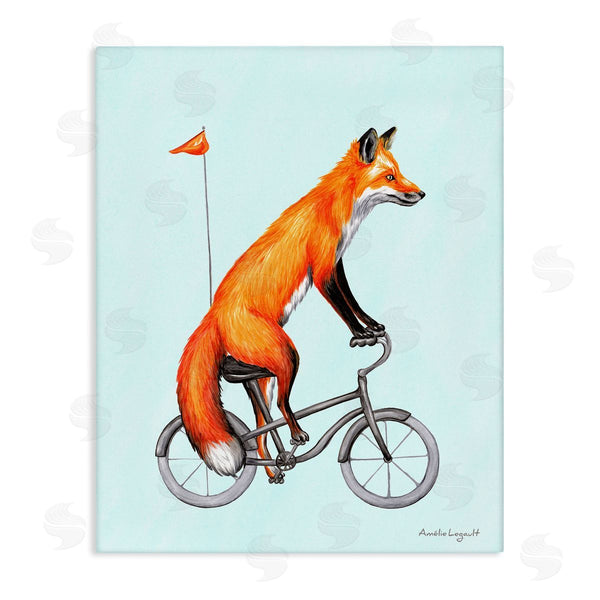 stupell industries Amelie Legault | Eccentric Red Fox Riding Bicycle Biking Flag Wall Art