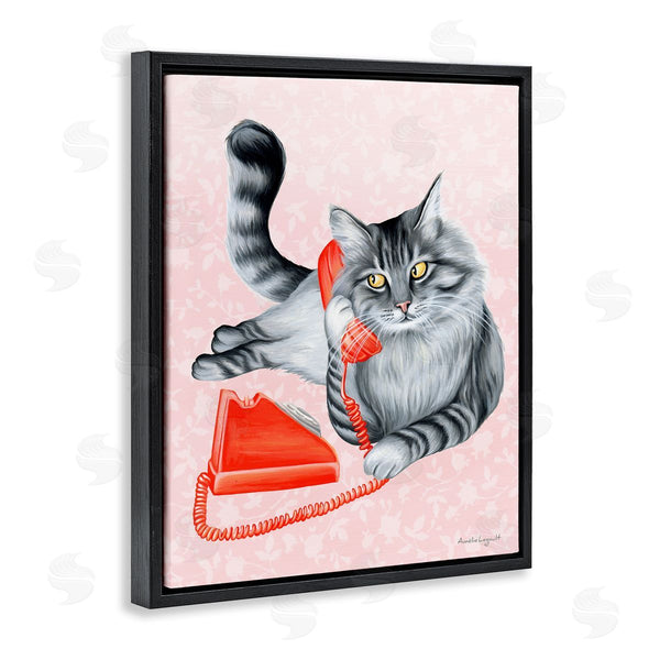 Stupell Industries Amelie Legault | Expressive Manx Cat Vintage Telephone Botanical Pattern Wall Art