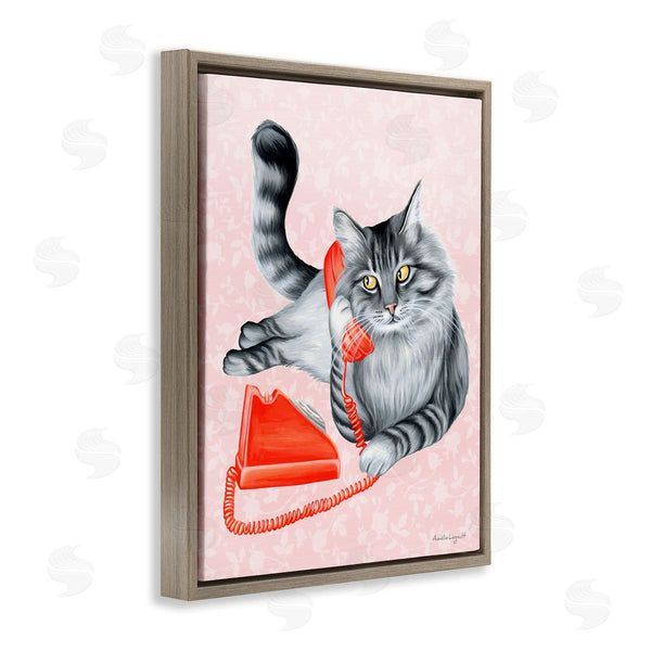 Stupell Industries Amelie Legault | Expressive Manx Cat Vintage Telephone Botanical Pattern Wall Art
