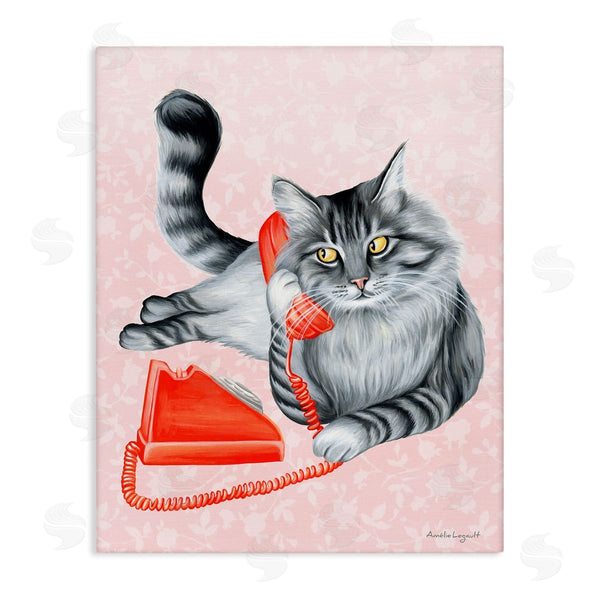 stupell industries Amelie Legault | Expressive Manx Cat Vintage Telephone Botanical Pattern Wall Art