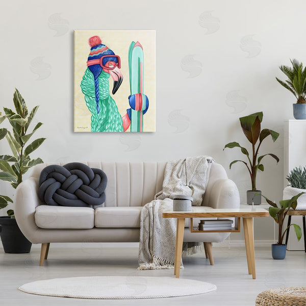 Stupell Industries Amelie Legault | Flamingo Bird Wearing Skiing Winter Sports Clothes Wall Art