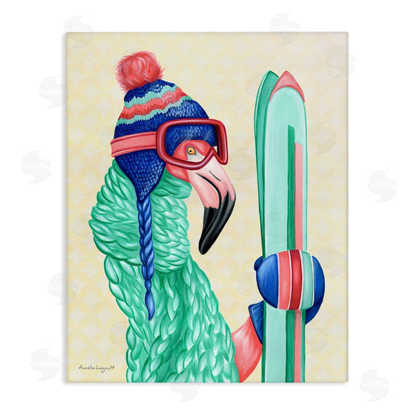 stupell industries Amelie Legault | Flamingo Bird Wearing Skiing Winter Sports Clothes Wall Art