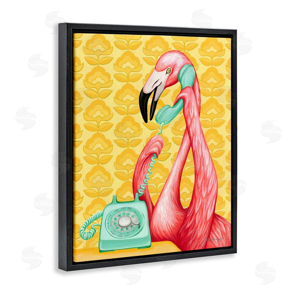Stupell Industries Amelie Legault | Flamingo Calling Dial Telephone Groovy Flowers Wallpaper Wall Art