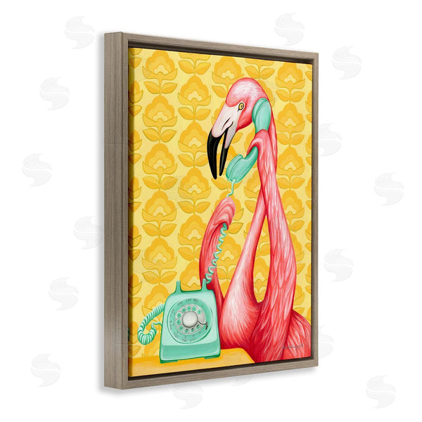 Stupell Industries Amelie Legault | Flamingo Calling Dial Telephone Groovy Flowers Wallpaper Wall Art
