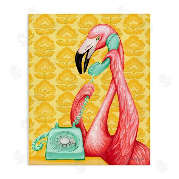 stupell industries Amelie Legault | Flamingo Calling Dial Telephone Groovy Flowers Wallpaper Wall Art