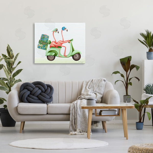 Stupell Industries Amelie Legault | Flamingo Couple Riding Motor Scooter Packed Luggage Wall Art