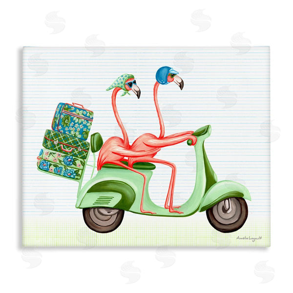 stupell industries Amelie Legault | Flamingo Couple Riding Motor Scooter Packed Luggage Wall Art