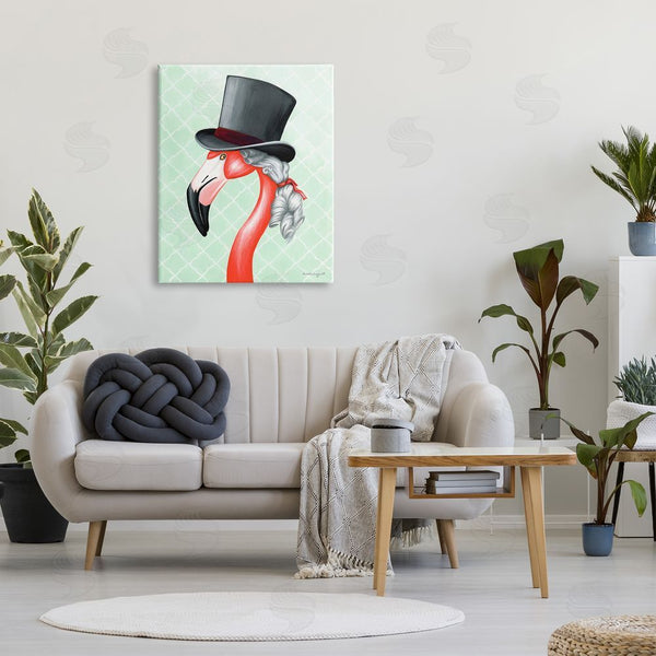 Stupell Industries Amelie Legault | Flamingo Old-Fashioned Hair Top Hat Patterned Squares Wall Art