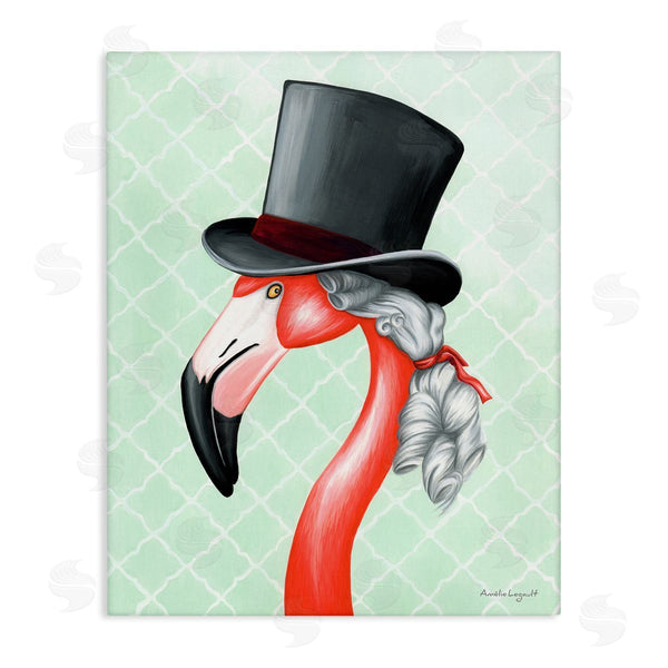 stupell industries Amelie Legault | Flamingo Old-Fashioned Hair Top Hat Patterned Squares Wall Art