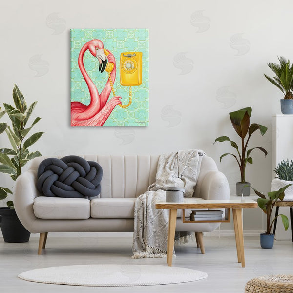 Stupell Industries Amelie Legault | Flamingo Using Retro Telephone Patterned Flower Motif Wall Art