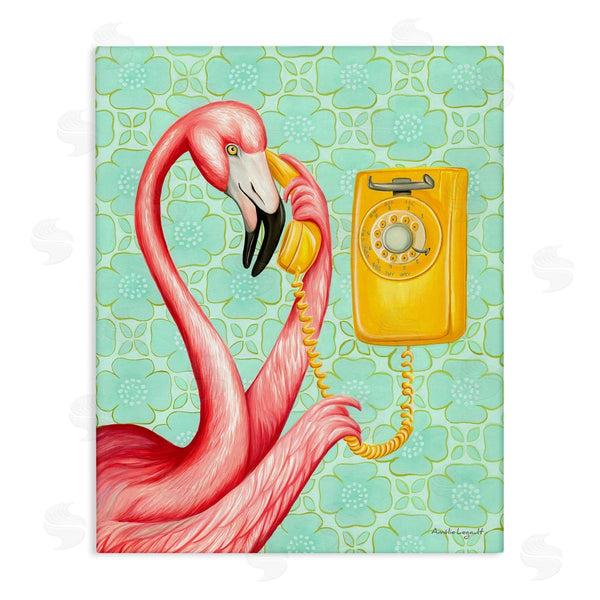 stupell industries Amelie Legault | Flamingo Using Retro Telephone Patterned Flower Motif Wall Art