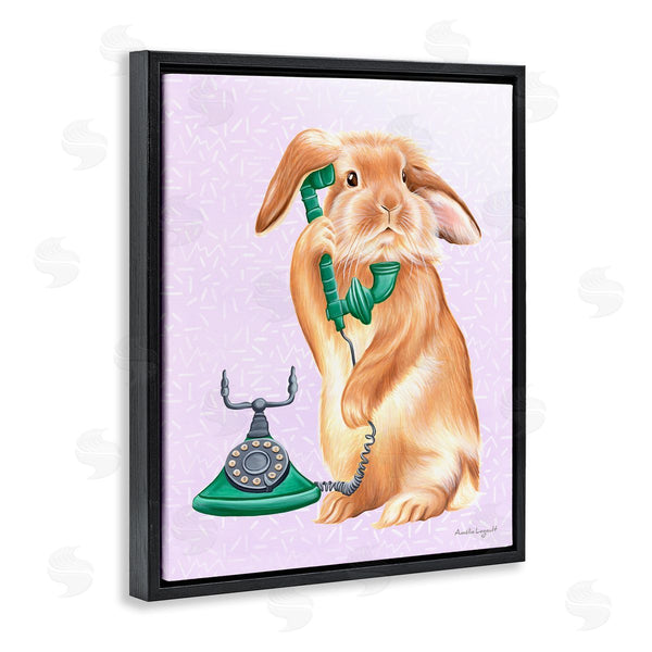 Stupell Industries Amelie Legault | Fluffy Bunny Rabbit Talking Green Rotary Phone Wall Art