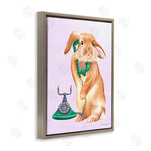 Stupell Industries Amelie Legault | Fluffy Bunny Rabbit Talking Green Rotary Phone Wall Art