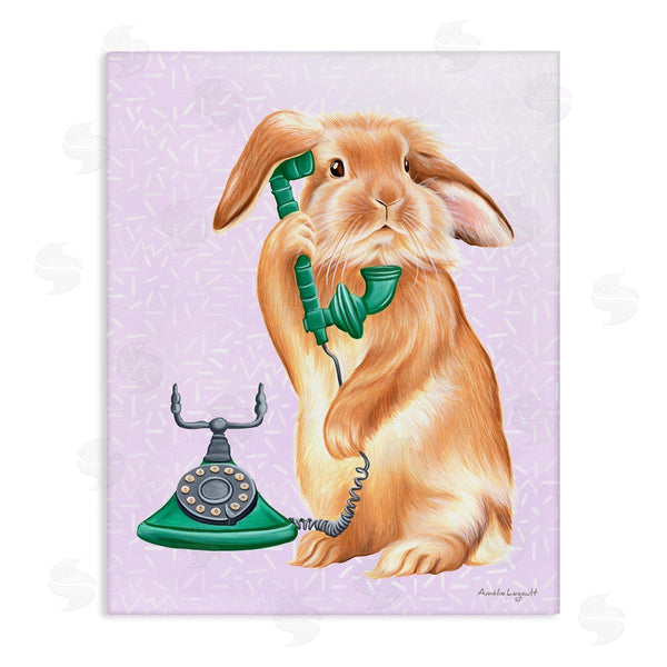 stupell industries Amelie Legault | Fluffy Bunny Rabbit Talking Green Rotary Phone Wall Art