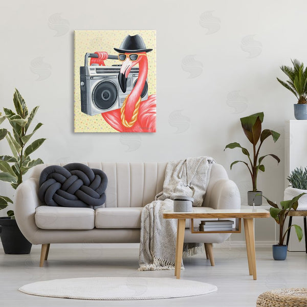 Stupell Industries Amelie Legault | Funky Retro Flamingo Boombox Music Geometric Pattern Wall Art