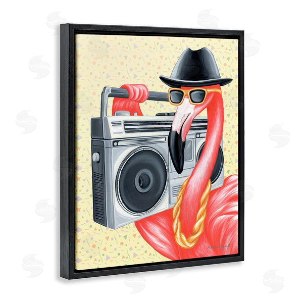 Stupell Industries Amelie Legault | Funky Retro Flamingo Boombox Music Geometric Pattern Wall Art