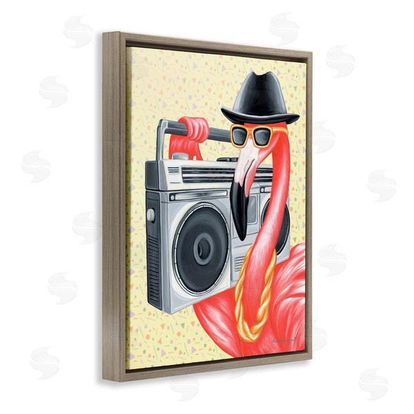 Stupell Industries Amelie Legault | Funky Retro Flamingo Boombox Music Geometric Pattern Wall Art