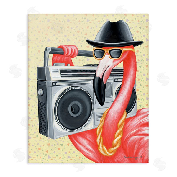 stupell industries Amelie Legault | Funky Retro Flamingo Boombox Music Geometric Pattern Wall Art