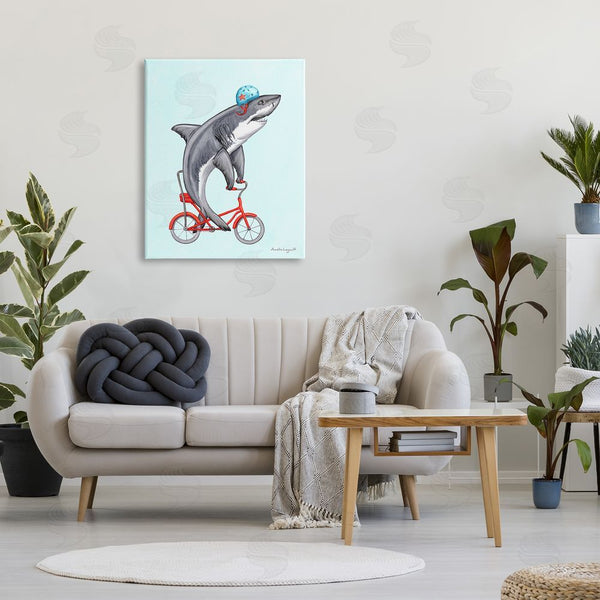 Stupell Industries Amelie Legault | Great White Shark On Red Bicycle Blue Helmet Wall Art