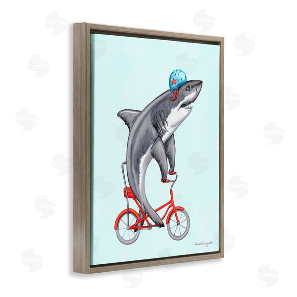 Stupell Industries Amelie Legault | Great White Shark On Red Bicycle Blue Helmet Wall Art