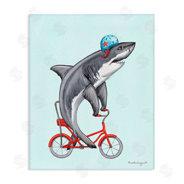 stupell industries Amelie Legault | Great White Shark On Red Bicycle Blue Helmet Wall Art
