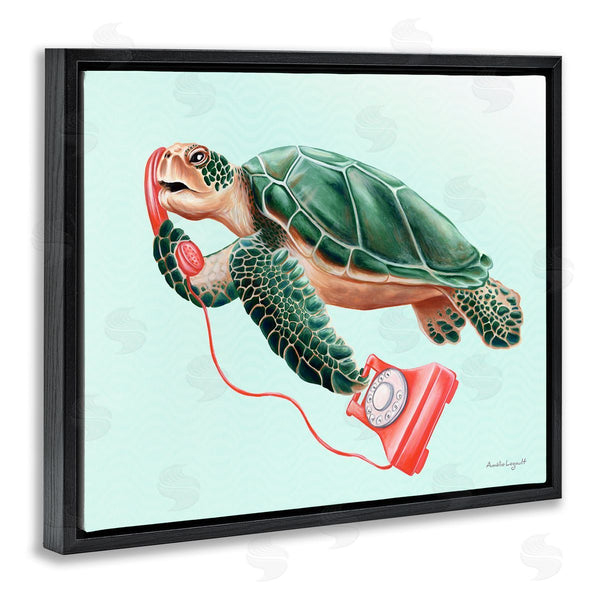 Stupell Industries Amelie Legault | Green Sea Turtle Swimming Red Rotary Telephone Wall Art