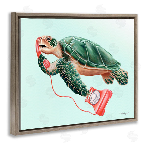 Stupell Industries Amelie Legault | Green Sea Turtle Swimming Red Rotary Telephone Wall Art