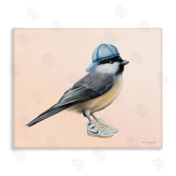 stupell industries Amelie Legault | Hip Chickadee Bird Backwards Hat Trendy Sneakers Wall Art