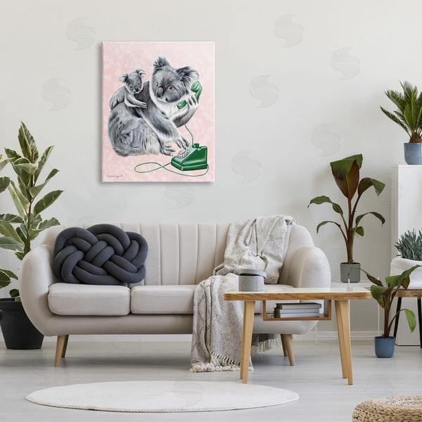 Stupell Industries Amelie Legault | Koala & Baby Green Rotary Phone Vintage Botanicals Wall Art
