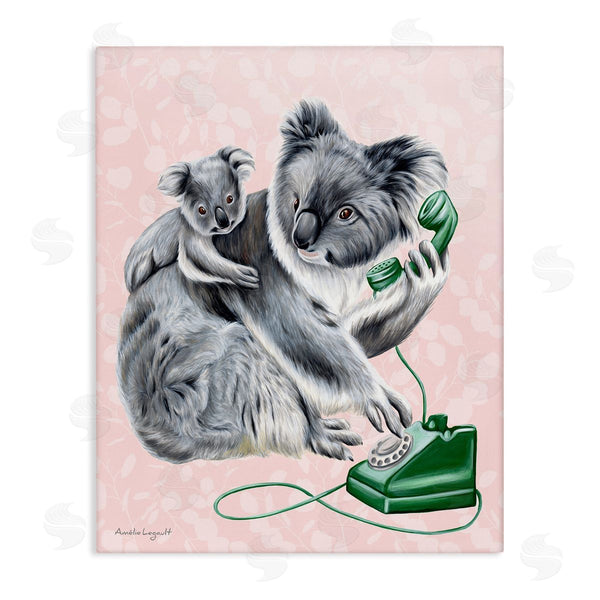 stupell industries Amelie Legault | Koala & Baby Green Rotary Phone Vintage Botanicals Wall Art