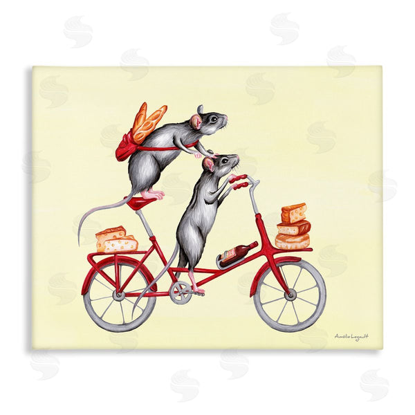 stupell industries Amelie Legault | Mice On Bicycle Carrying Picnic Lunch Bread Cheese Wall Art