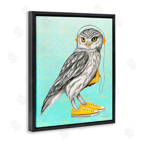 Stupell Industries Amelie Legault | Owl Wearing Yellow Sneakers Headphones Retro Pattern Wall Art