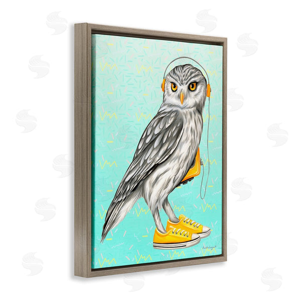 Stupell Industries Amelie Legault | Owl Wearing Yellow Sneakers Headphones Retro Pattern Wall Art